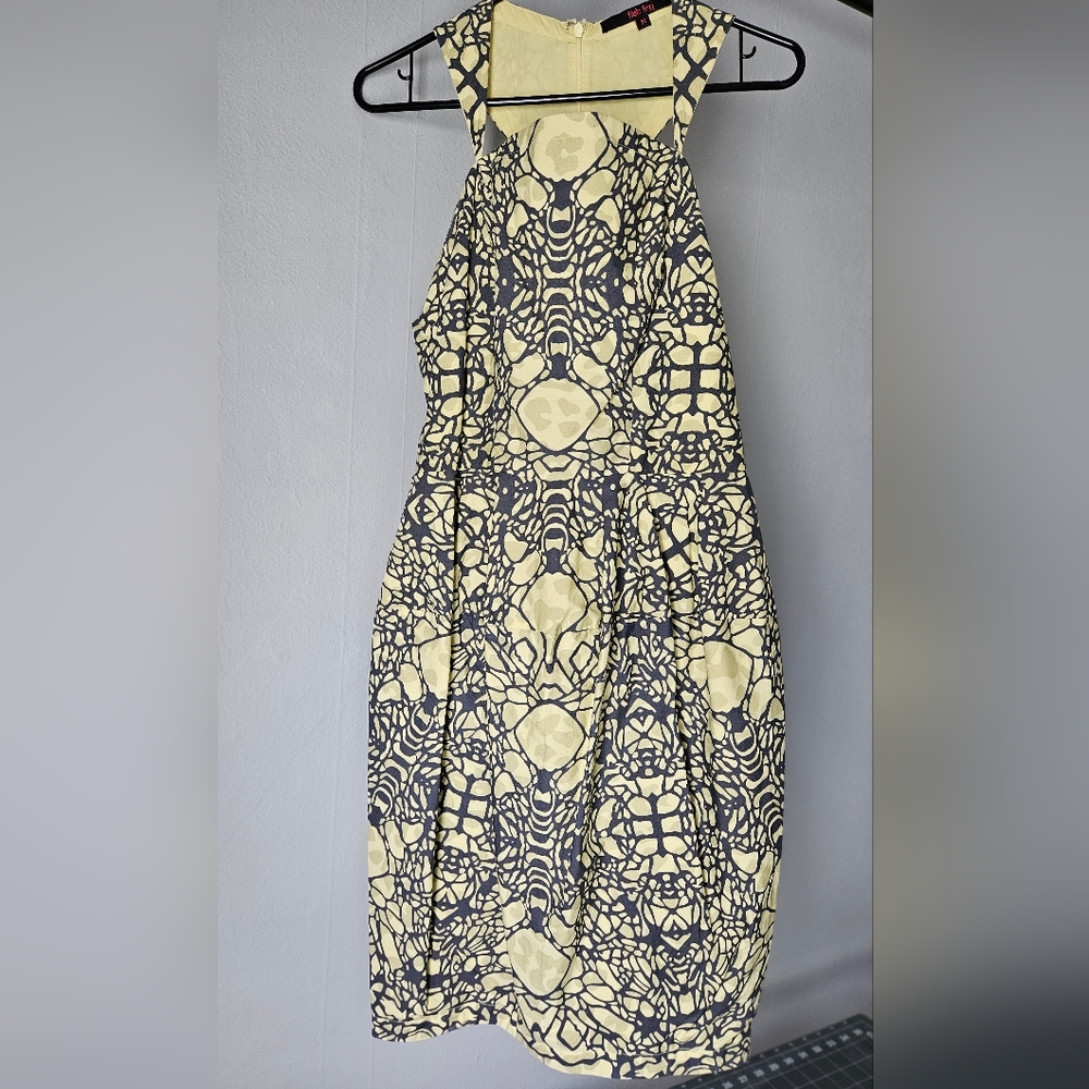 2010s Anthropologie x Fish Fry Yellow/Black Pattern Dress
